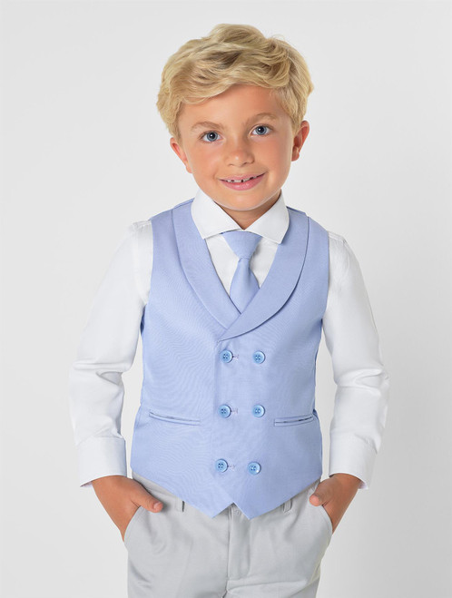 Boys pale blue & stone waistcoat suit