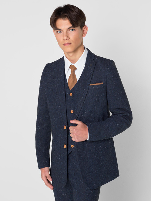 Teen boys navy tweed suit