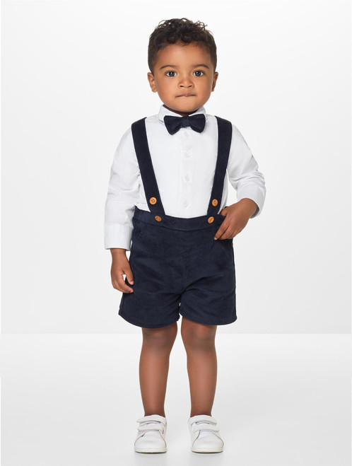 Boys navy dungarees and white shirt set