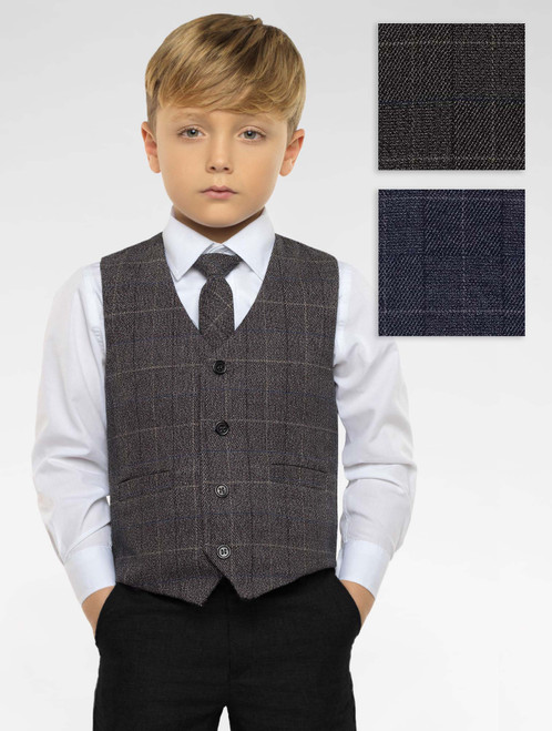 Boys tweed waistcoat and black trouser set