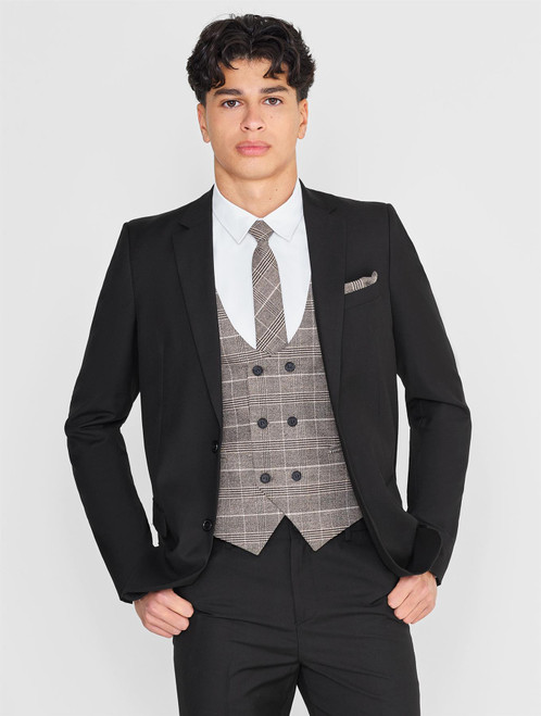 Boys black and brown checked wedding suit