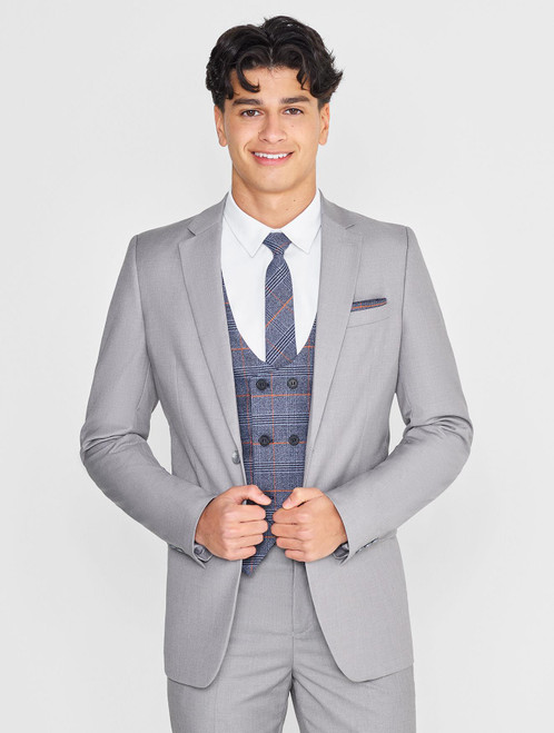 Boys grey and blue checked wedding suit