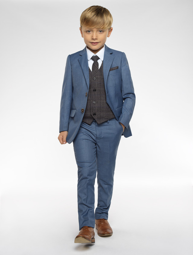 Boys chambray suit | Boys blue & grey suit | Sampson
