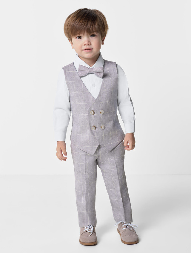 Boys double breasted light grey waistcoat & trouser suit set Boys