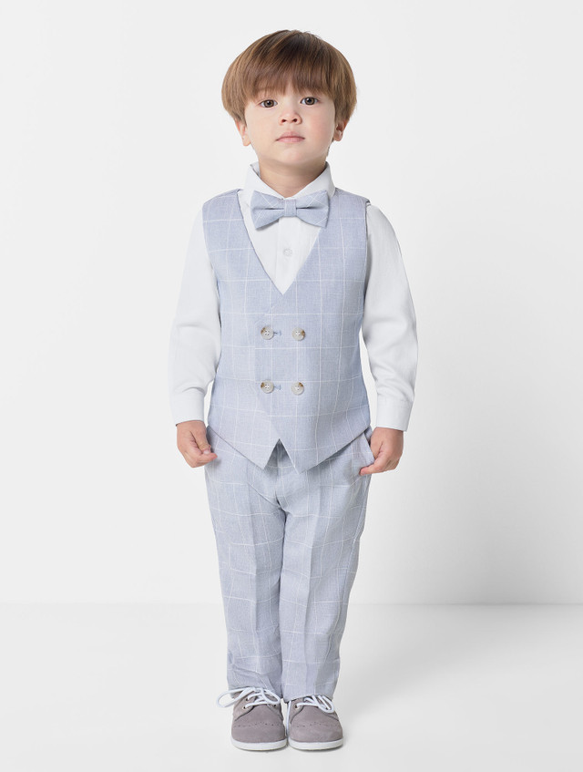 Boys double breasted light blue waistcoat & trouser suit set | Boys ...