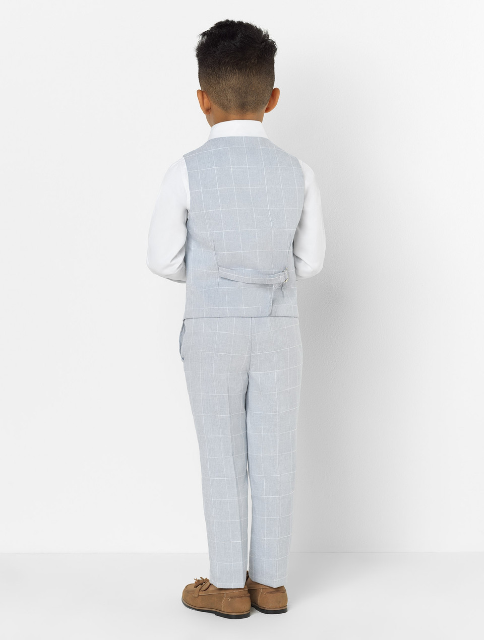 Boys double breasted light blue waistcoat & trouser suit set Boys