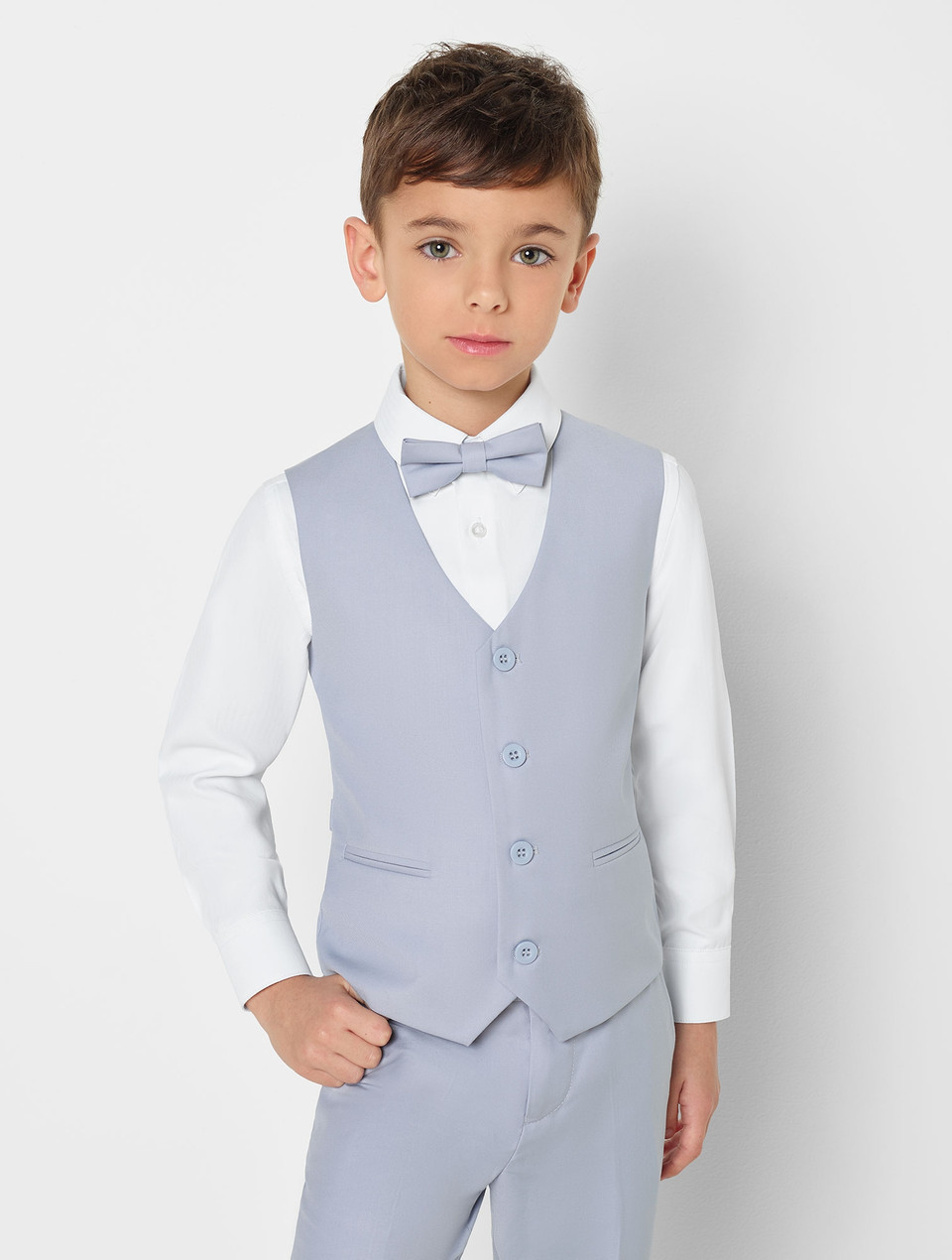 Boys double breasted beige waistcoat & trouser suit set Boys beige