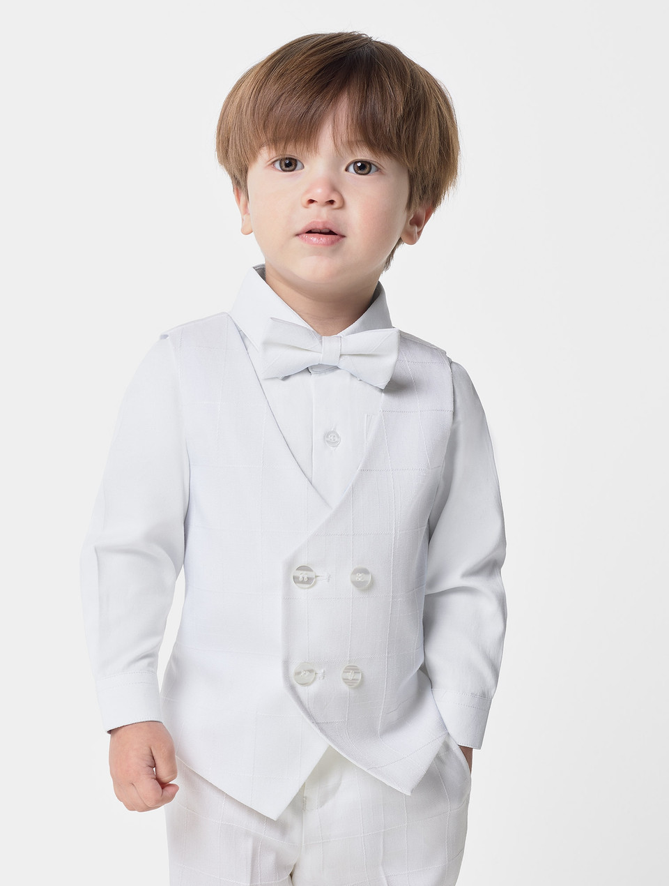 Boys double breasted light grey waistcoat & trouser suit set Boys