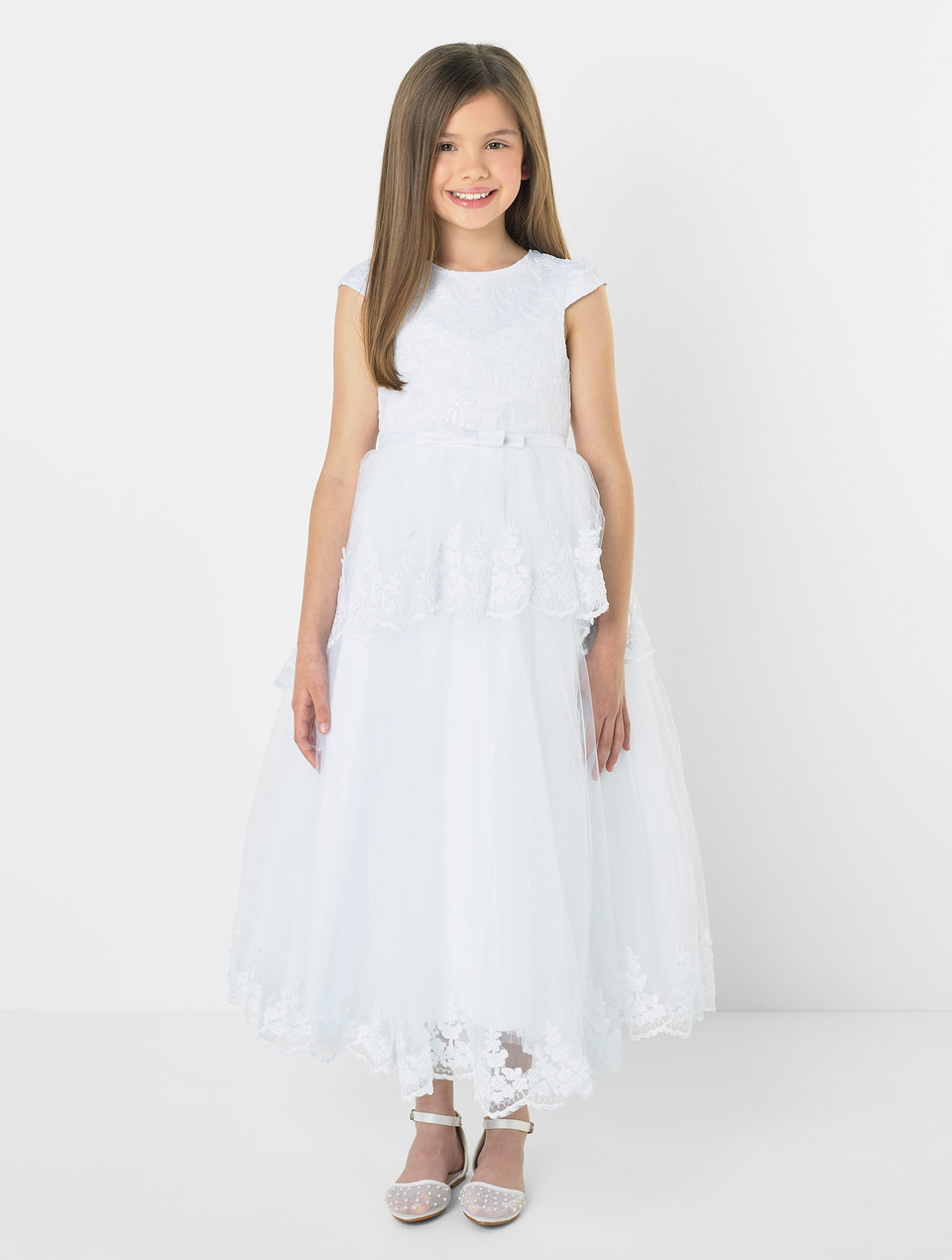 thumbnail image 2 of HEVECI White Holy Communion Dress For Girls - Long Sleeve Flower Girl Wedding Dress 2 of 10