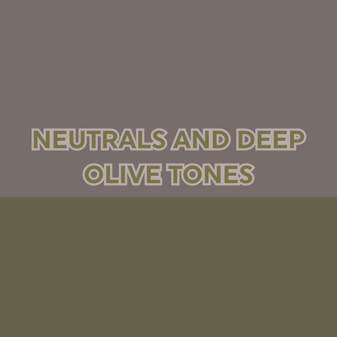 Neutral suit and olive accessories