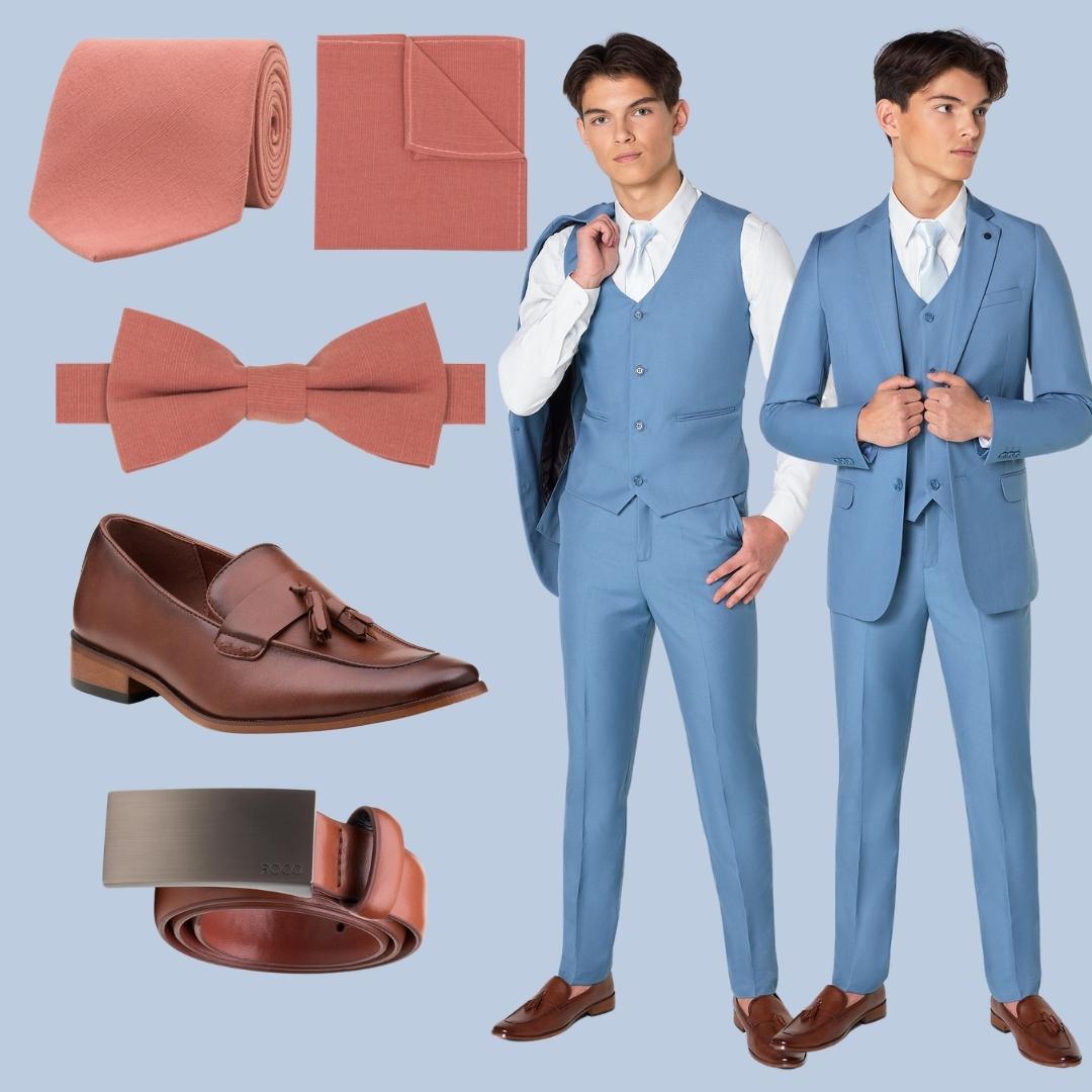 Steel Blue Monaco suit with terracotta accessories