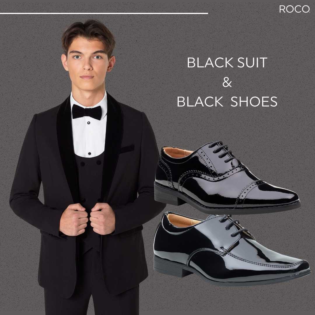 Boys Black Tuxedo and Black Shoes