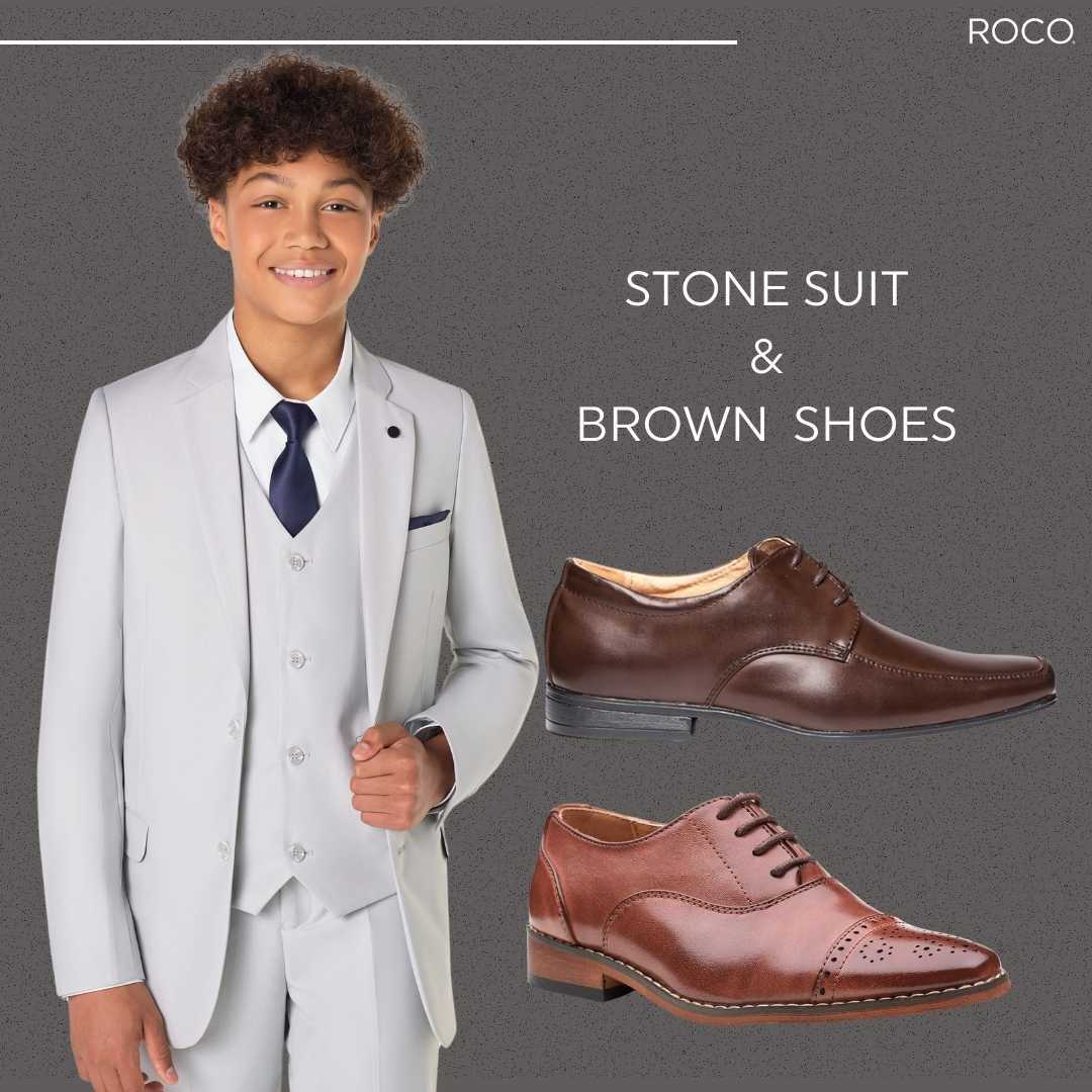 Boys stone suit and Brown shoes