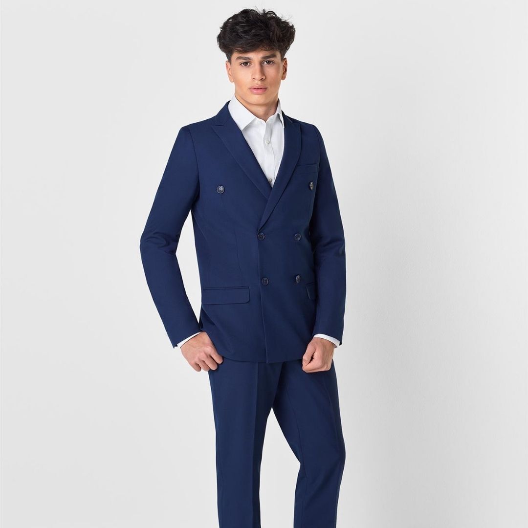Prom 2025 Blue Double Breasted Tuxedo