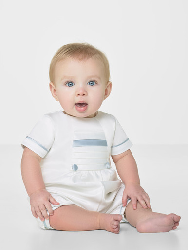 Boys white & silver romper | Baby boys christening romper | Roco | Rowe