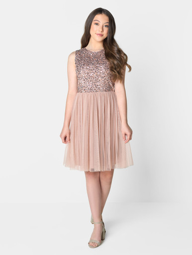 Teen girls taupe blush party dress | Girls sequin dress | Maya | Julie