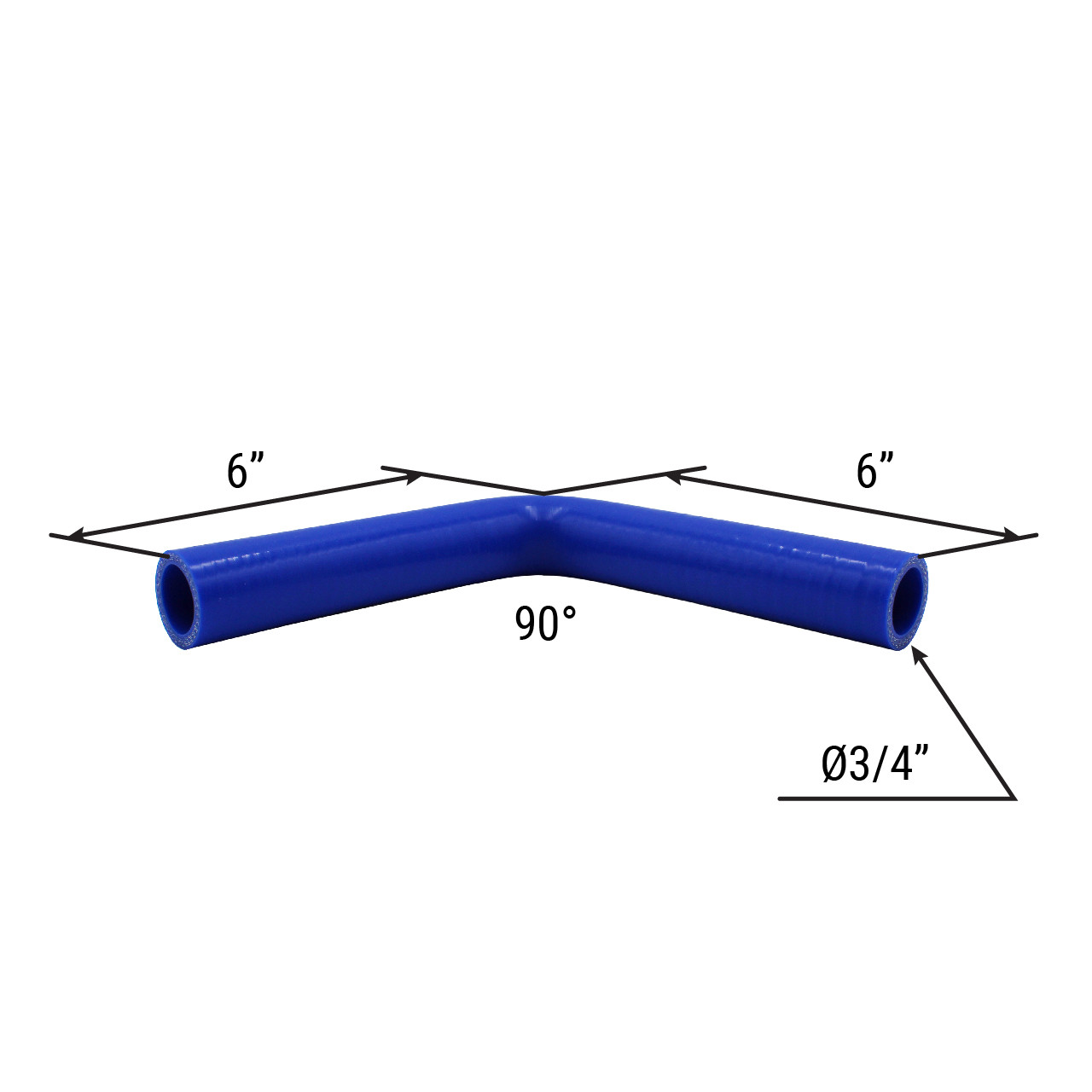 Silicone Coolant Elbow 90 deg. 3/4" ID x 6" legs