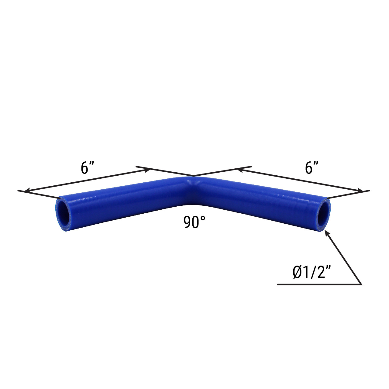 Silicone Coolant Elbow 90 deg. 1/2" ID x 6" legs