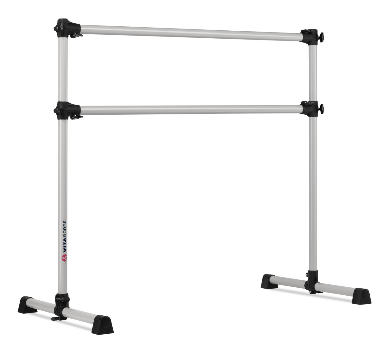 VITA Barre Portable Freestanding Double Ballet Barre, Prodigy, 4 Ft Bars,  Satin Silver, with Bag | Adjustable Height, USA Made, Home or Gym Exercise