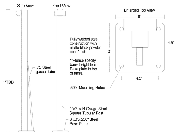 Flexor-  Double Bar Floor Mount Fitness Barre System (wood) For Barre Fitness
