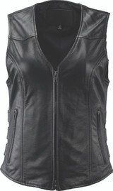 Kuryakyn River Road Plains Leather Vest for Women – 3XL Black with Concealed Carry Pocket