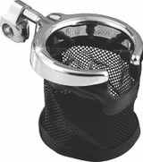 Kuryakyn Drink Holder with Mesh Basket for 1-1/4 Inch Handlebar Clamps, Chrome