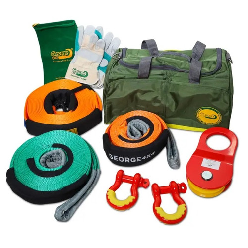 Dynojet 8-Piece Winch Recovery and Extraction Kit with 8,000kg Snatch Strap and Accessories