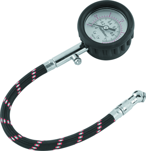 BikeMaster Tire Pressure Gauge with Hose and Swivel Angle Chuck - 15 PSI