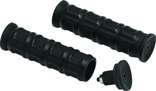 Kuryakyn Dillinger Grips 1 inch Universal Black - Aggressive Ribbed PowerSports Hand Grips with Removable End Caps
