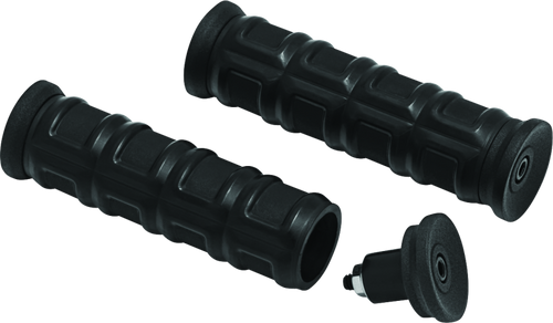Kuryakyn Dillinger 7/8-inch Universal Black Motorcycle Grips with Ribbed EPDM Rubber and Removable Aluminum End Caps