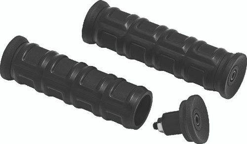 Kuryakyn Dillinger 7/8-inch Universal Black Motorcycle Grips with Ribbed EPDM Rubber and Removable Aluminum End Caps