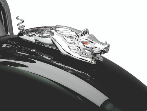 Kuryakyn Wild Boar Fender Ornament Chrome - Custom Motorcycle Front Fender Decoration