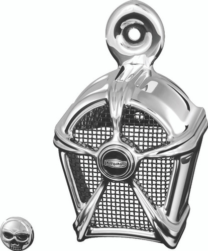 Kuryakyn Mach 2 Horn Cover Chrome with Black Mesh for Harley-Davidson Models with Cowbell Horn (Part Number 7296)