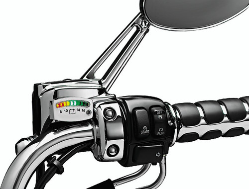 Kuryakyn LED Battery Gauge Universal Chrome Part #4219 for Motorcycle Voltage and Fuel Monitoring