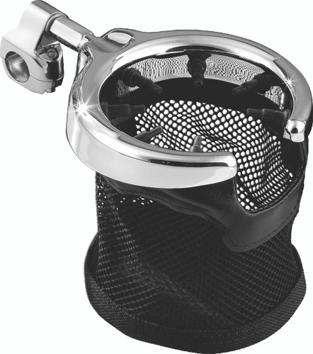 Kuryakyn Drink Holder with Mesh Basket for 1-1/4 Inch Handlebar Clamps, Chrome