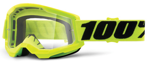 100% STRATA 2 Neon Yellow Clear Motorcycle Goggles - Model 5651101300