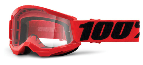 100% STRATA 2 JR Red Clear Goggles - Youth Cycling Eyewear with Impact-Resistant Lens