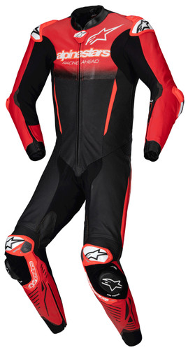 Alpinestars GPR7 1PC Leather Suit for Motorcycle Racing - Black and Red, Size 48