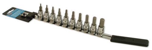 CruzTOOLS 3/8 inch Drive Hex Socket Bit Set for Powersports - Inch and Metric Sizes with Storage Rail