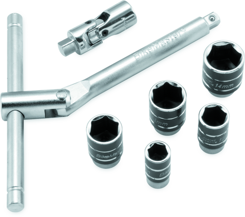 BikeMaster 1/4 inch Drive Compact Sliding and Folding T-Handle Set with 6-Point Sockets