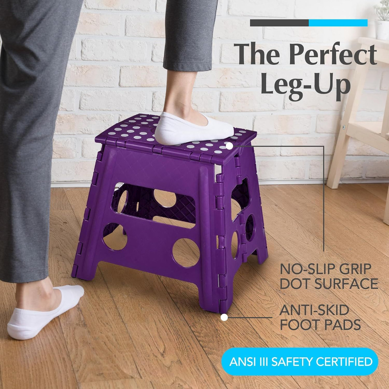 Sterun 11Inch Folding Step Stool With Carry Handle & Anti Skid Footpad For Kids Adults Step Stool Foldable Stool Collapsible Step Stool Fold Up Stool Folding Step White
