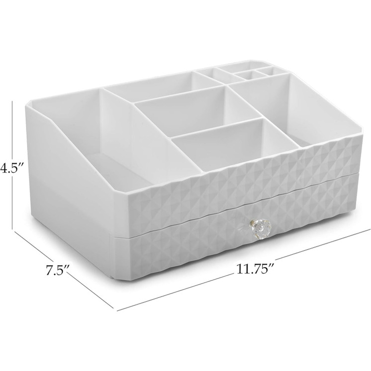 Cosmetic Organizer with Drawer, White