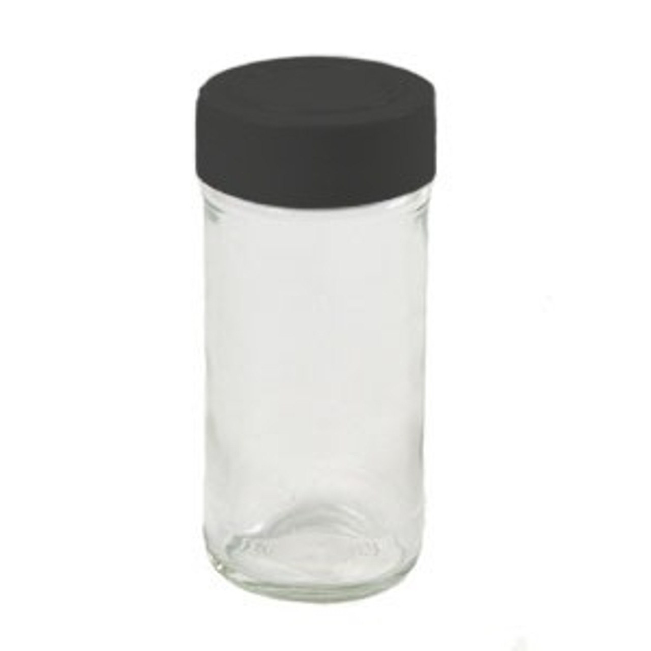 4 oz Spice Jar Round Glass with Shaker Fitment and Black Lid