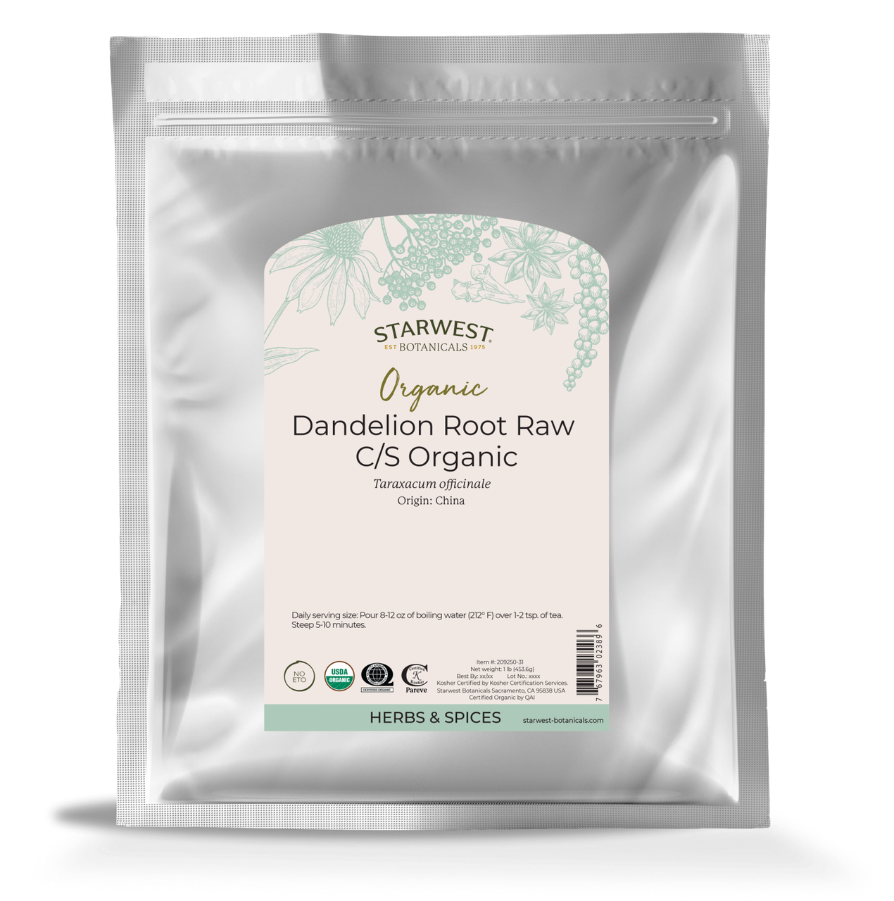 Starwest Botanicals Dandelion Root Raw Cut Organic Eco