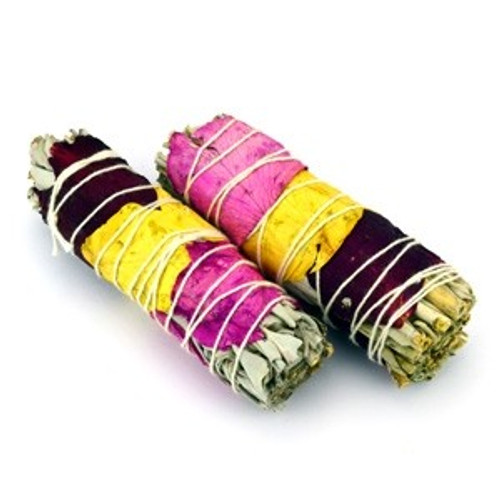 White Sage Bundles with Rose Petals, Wildcrafted