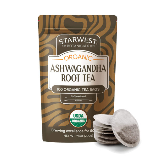 Organic Ashwagandha Root Tea Bags 100 ct front pouch