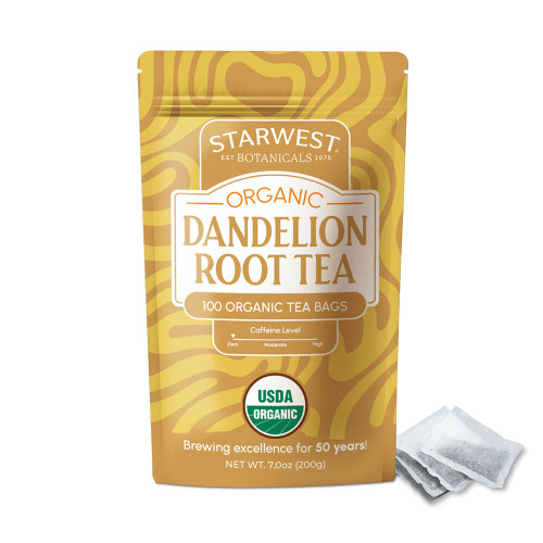 Organic Dandelion Root Tea Bags 100 ct front pouch