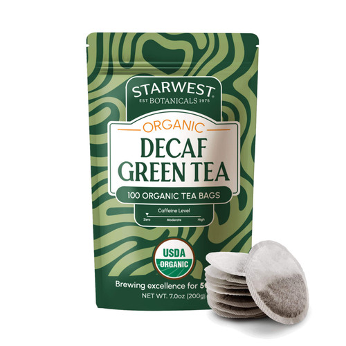 Organic Decaf Green Tea Bags 100 ct front pouch