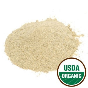 Butchers Broom Root Powder Organic in a small pile with the USDA organic logo