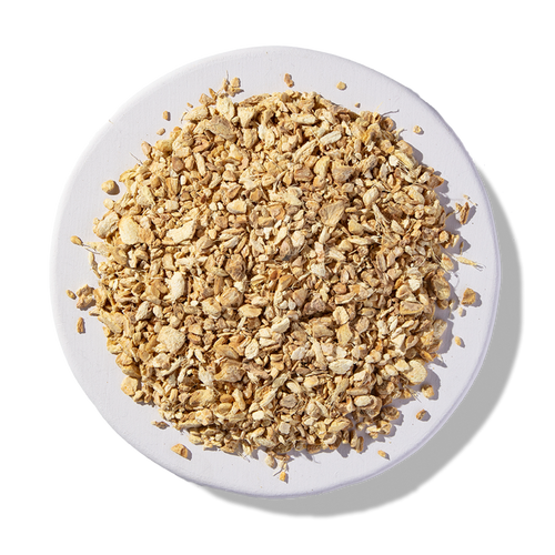Organic Ginger Root Cut and Sift on a white plate
